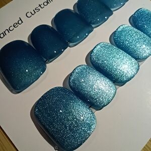 Breathtakingly Blue Cat Eye Press-On Square Short Nails